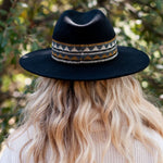 TRAVAUX EN COURS Fedora Wide Brim Hat with Woven Band in Black
