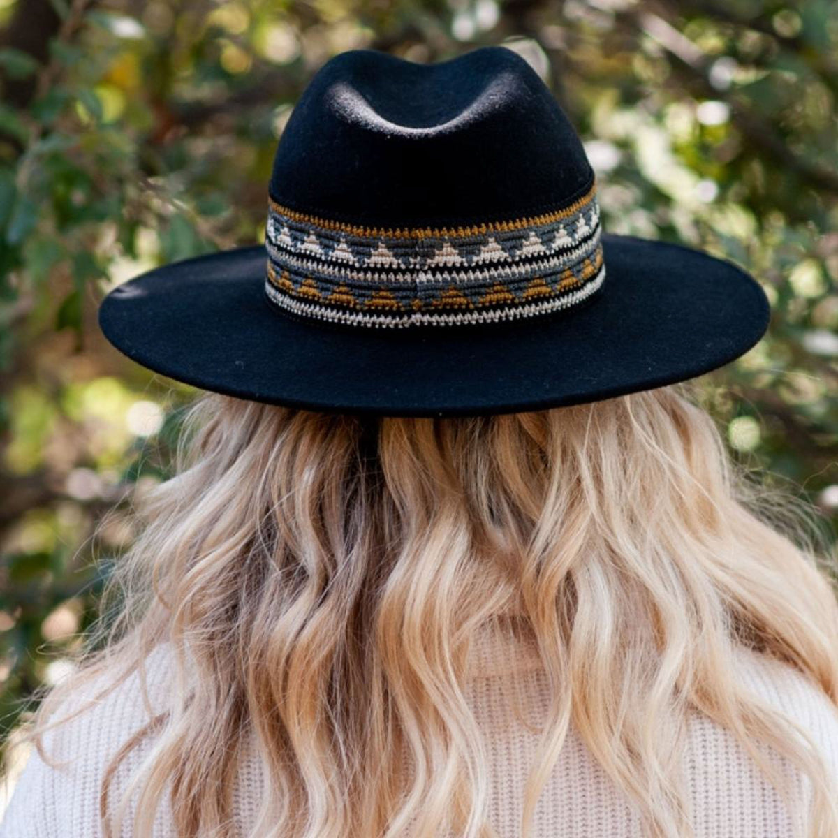 TRAVAUX EN COURS Fedora Wide Brim Hat with Woven Band in Black