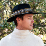 TRAVAUX EN COURS Fedora Wide Brim Hat with Woven Band in Black