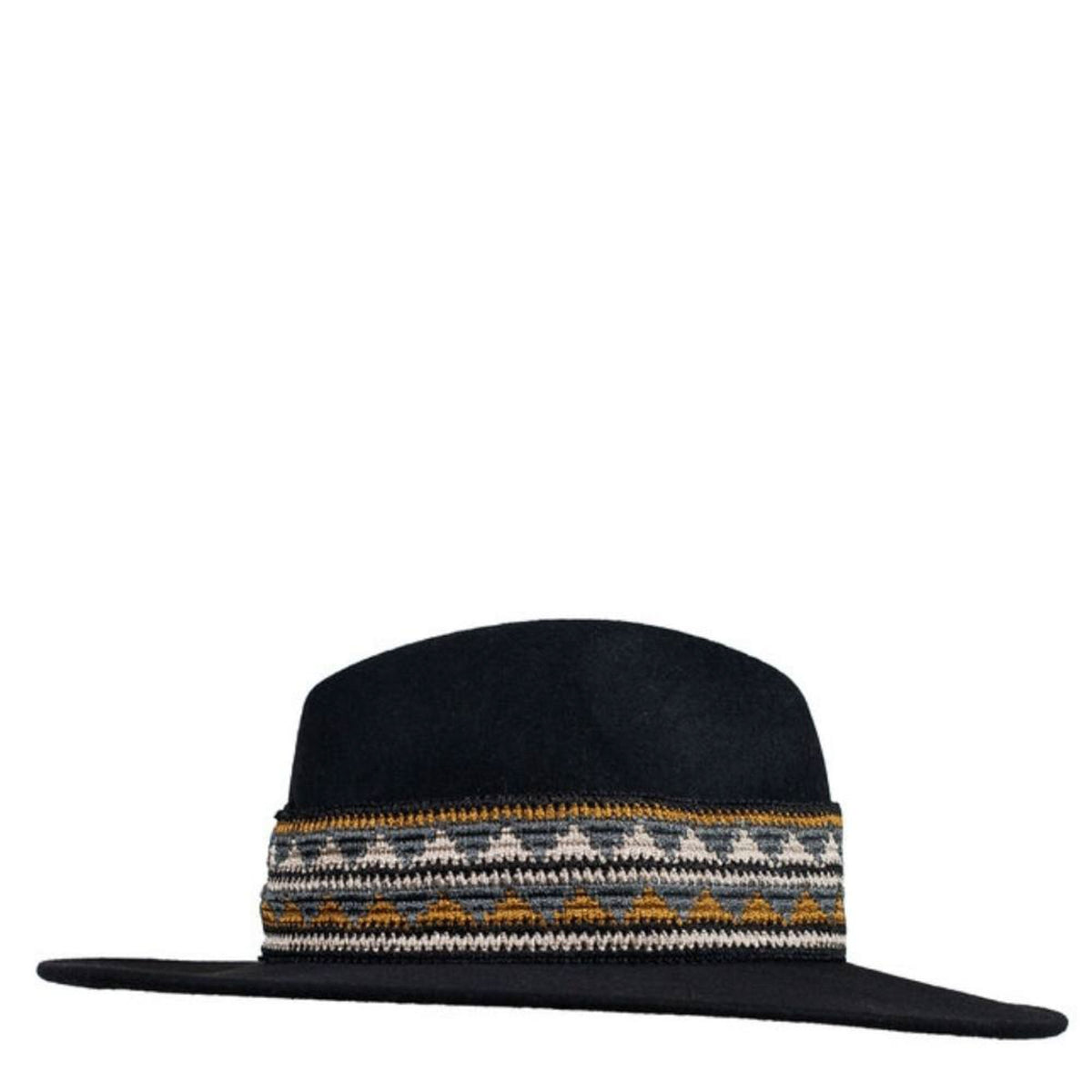 TRAVAUX EN COURS Fedora Wide Brim Hat with Woven Band in Black