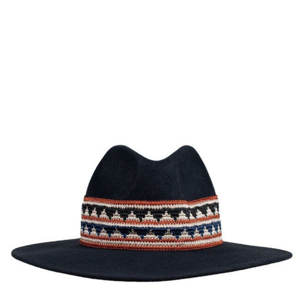 TRAVAUX EN COURS Fedora Wide Brim Hat with Woven Band in Marine