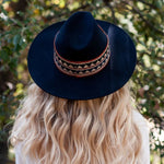 TRAVAUX EN COURS Fedora Wide Brim Hat with Woven Band in Marine