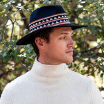 TRAVAUX EN COURS Fedora Wide Brim Hat with Woven Band in Marine