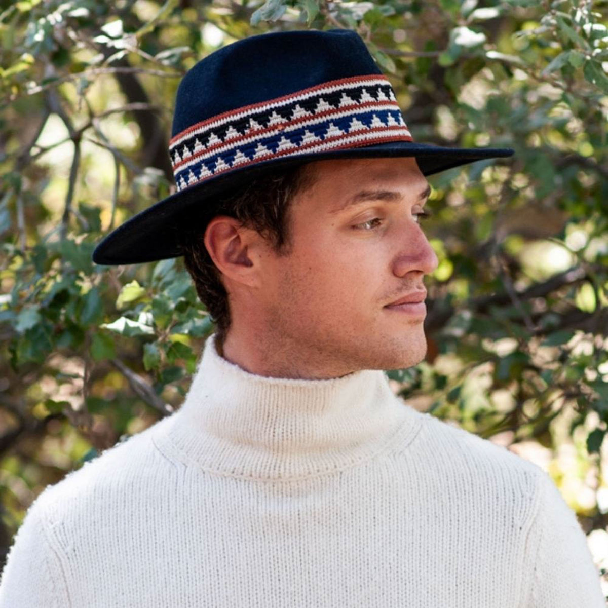 TRAVAUX EN COURS Fedora Wide Brim Hat with Woven Band in Marine