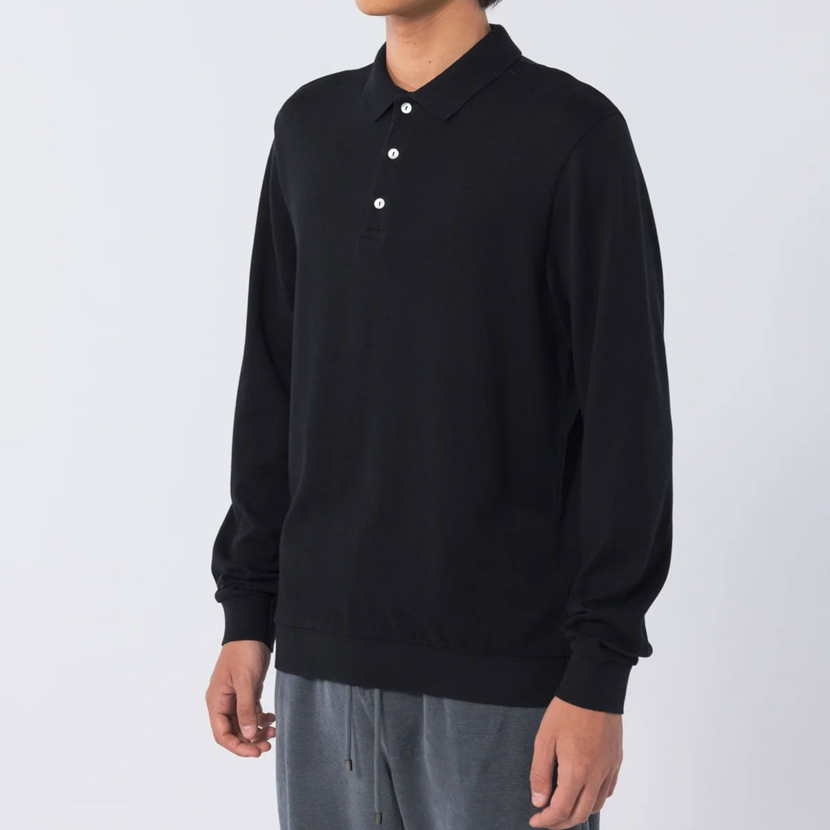 UNFEIGNED Long Sleeve Polo Shirt in Caviar