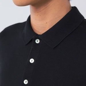 Long Sleeve Polo Shirt in Caviar
