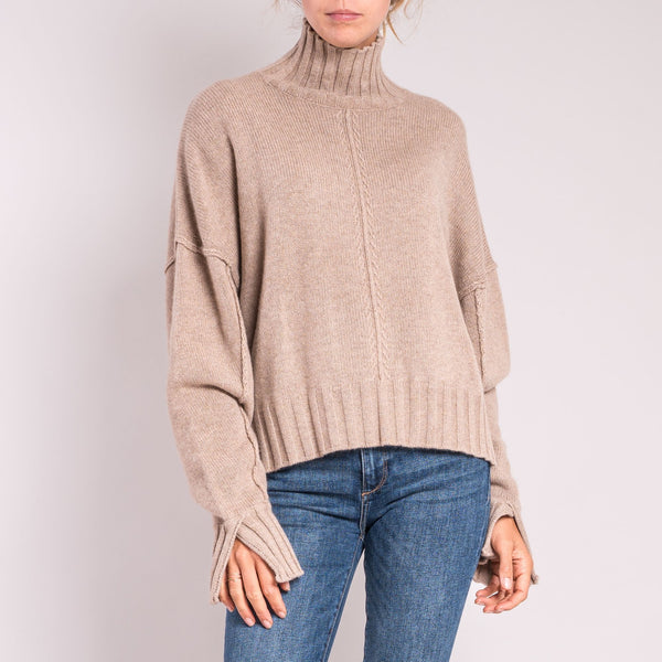 VAN KUKIL Reese High Neck Jumper in Sand Storm