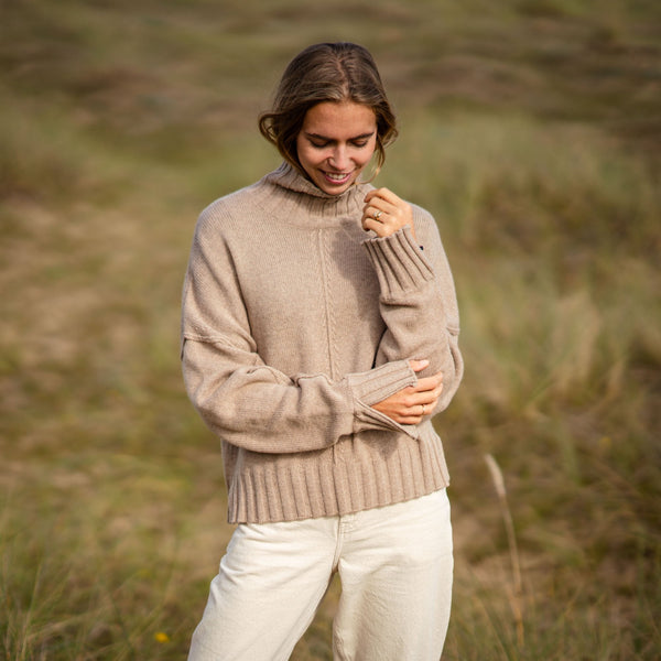 VAN KUKIL Reese High Neck Jumper in Sand Storm
